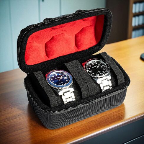 4 slots Watch travel case, hard watch box storage organize holder, with soft foam insert fit watches up to 55mm face,green microfiber lining in Saudi Arabia