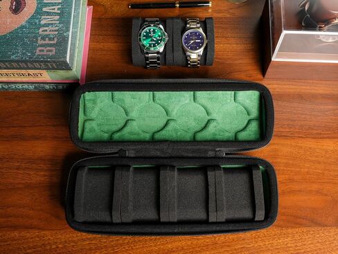 4 slots Watch travel case, hard watch box storage organize holder, with soft foam insert fit watches up to 55mm face,green microfiber lining in Saudi Arabia