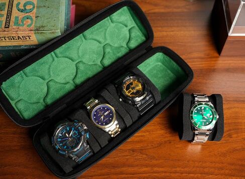 4 slots Watch travel case, hard watch box storage organize holder, with soft foam insert fit watches up to 55mm face,green microfiber lining in Saudi Arabia