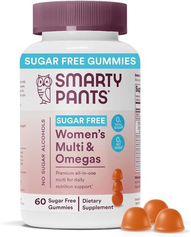 SmartyPants Women’s Zero Sugar Multi & Omegas Multivitamin Gummies with Biotin, Methylfolate, Omega 3 ALA, Vitamins D3, C, B12, Clean Label, No Sugar Alcohols, Orange Flavor, 90 Count (30 Day Supply) in Kuwait