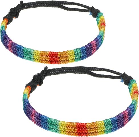 2PCS Rainbow Bracelet, Adjustable Braided Bracelet, Bohemian Rope Braided Rainbow Wristband for Family, Friends, Partners, and Lovers, Suitable for Men Women in Saudi Arabia
