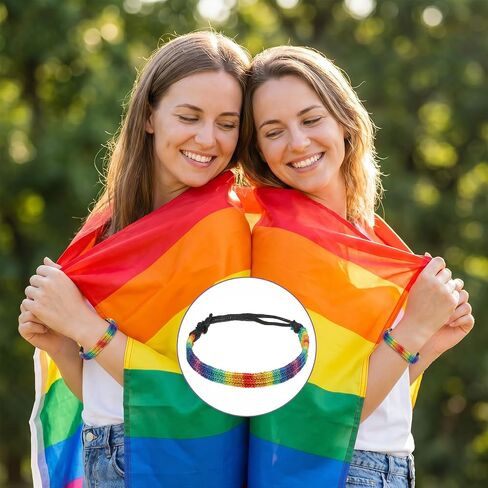 2PCS Rainbow Bracelet, Adjustable Braided Bracelet, Bohemian Rope Braided Rainbow Wristband for Family, Friends, Partners, and Lovers, Suitable for Men Women in Saudi Arabia