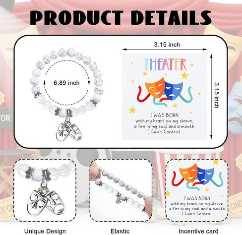 Tondiamo 10 Sets 2026 Theater Gifts Drama Mask Bracelet Graduation Musical Theater Gifts with Greeting Cards Comedy Tragedy Masks Bracelet for Women Actor in Kuwait