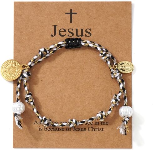 Christian Cross Jesus Pendant Charm Gold Braid Woven Rope String Bracelets for Women,Handmade Bohemian Adjustable Jewelry,God Lucky Protection Friendship Gift in Saudi Arabia
