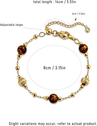 Tiger Eye Bracelet for Women Gold Beaded Station Bracelet Adjustable Natural Stone Boho Bracelet Hypoallergenic Brown Jewelry Gold and Tiger Eye Bead Bracelet Gift for Her in Kuwait