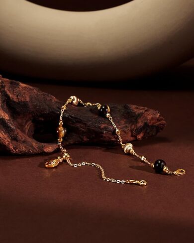 Tiger Eye Bracelet for Women Gold Beaded Station Bracelet Adjustable Natural Stone Boho Bracelet Hypoallergenic Brown Jewelry Gold and Tiger Eye Bead Bracelet Gift for Her in Kuwait