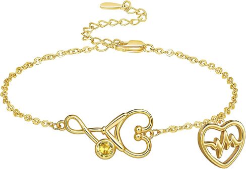14k Gold Nurse Bracelet for Women Heart Heartbeat Stethoscope Bracelet Appreciation Graduation Nurses Gifts Birthstone Jewelry in Saudi Arabia