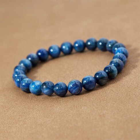 Natural Blue Kyanite Beaded Bracelet Round Smooth Stone Stretch Bracelet for Men Women Healing Crystal Jewelry in Kuwait