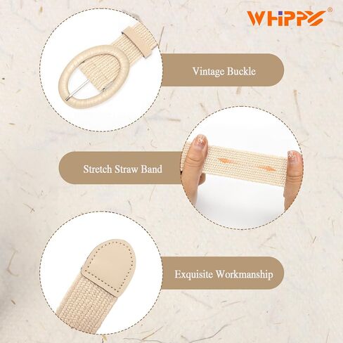WHIPPY Women Straw Woven Elastic Stretch Waist Belt, Boho Braided Skinny Dress Belts for Women in Kuwait