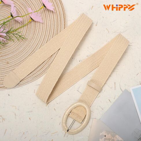 WHIPPY Women Straw Woven Elastic Stretch Waist Belt, Boho Braided Skinny Dress Belts for Women in Kuwait