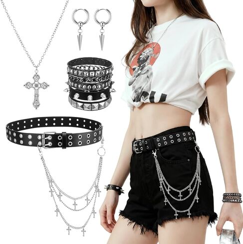 JATEBI Y2K Black Studded Belt Adjustable Belt with Star Chain Punk Grunge Gothic Emo Accessories for Women in Kuwait