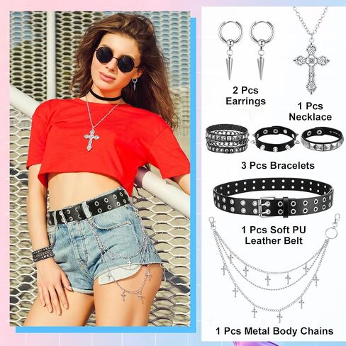 JATEBI Y2K Black Studded Belt Adjustable Belt with Star Chain Punk Grunge Gothic Emo Accessories for Women in Kuwait
