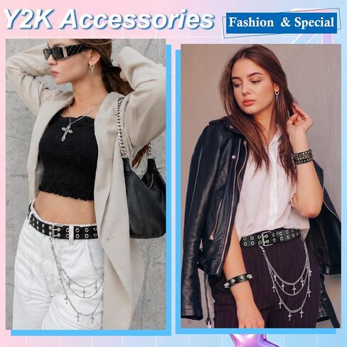 JATEBI Y2K Black Studded Belt Adjustable Belt with Star Chain Punk Grunge Gothic Emo Accessories for Women in Kuwait