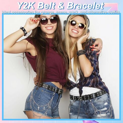 JATEBI Y2K Black Studded Belt Adjustable Belt with Star Chain Punk Grunge Gothic Emo Accessories for Women in Kuwait