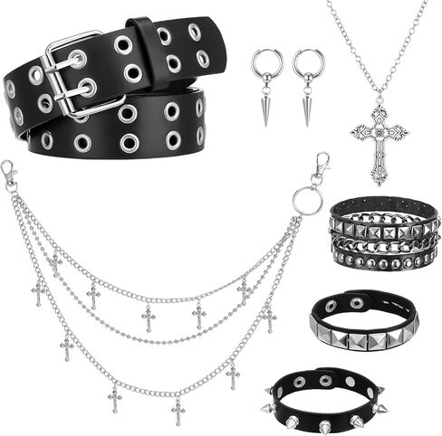 JATEBI Y2K Black Studded Belt Adjustable Belt with Star Chain Punk Grunge Gothic Emo Accessories for Women in Kuwait