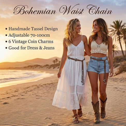 Women Knotted Waist Belt Bohemian Style Tassel Belt Vintage PU Leather Belts for Dresses in Saudi Arabia