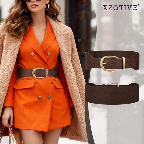 XZQTIVE Women Wide Elastic Waist Belt for Dresses Fashion Cinch Belts Stretchy Waistband with Gold Buckle in Kuwait