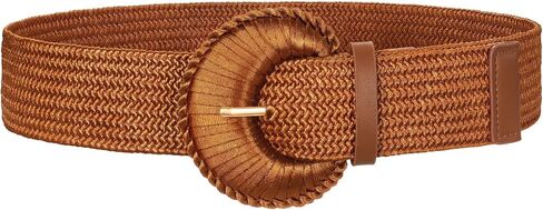 XZQTIVE Women's Woven Elastic Waist Belts Wide Stretchy Boho Belt for Summer Western Dresses with Big Braided Round Buckle in Kuwait
