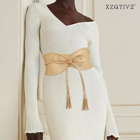 XZQTIVE Women Wide Belt for Dress Fashion Ladies Cinch Obi Belt Waistband with Tassel Tie in Kuwait