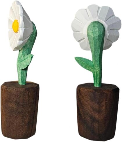 Wooden Daisy Figurine with Gift Box – Handcrafted Decorative Flower Statue, Cute Mini Ornament for Desk, Shelf & Home Decor, Perfect for Birthday, Mother's Day, Anniversary & Thank You Gifts in Kuwait