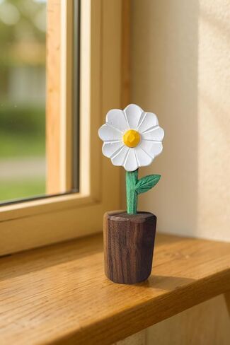 Wooden Daisy Figurine with Gift Box – Handcrafted Decorative Flower Statue, Cute Mini Ornament for Desk, Shelf & Home Decor, Perfect for Birthday, Mother's Day, Anniversary & Thank You Gifts in Kuwait