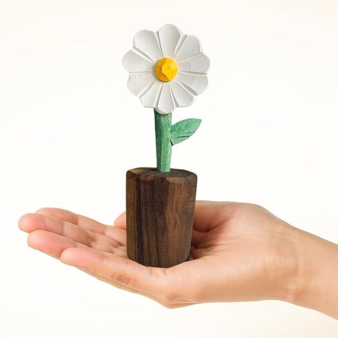 Wooden Daisy Figurine with Gift Box – Handcrafted Decorative Flower Statue, Cute Mini Ornament for Desk, Shelf & Home Decor, Perfect for Birthday, Mother's Day, Anniversary & Thank You Gifts in Kuwait