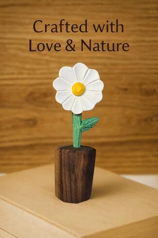 Wooden Daisy Figurine with Gift Box – Handcrafted Decorative Flower Statue, Cute Mini Ornament for Desk, Shelf & Home Decor, Perfect for Birthday, Mother's Day, Anniversary & Thank You Gifts in Kuwait