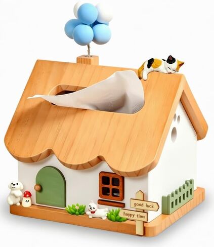 Whimsical Handcrafted Wooden Cottage Figurine, Collectible Miniature House Decor, Premium Farmhouse Tabletop Art Home Office, Birthday Gift for Girlfriend, Parents, Functional Wood Tissue Box Cover in Kuwait