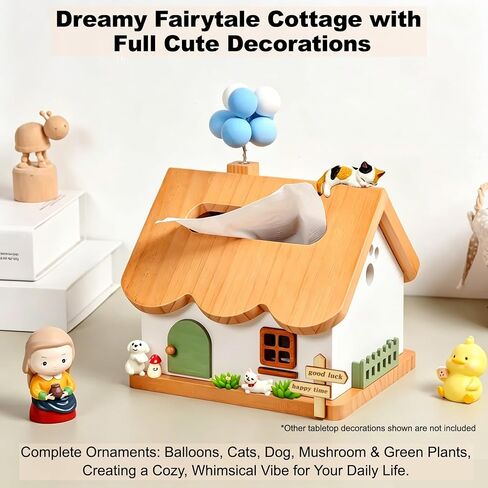Whimsical Handcrafted Wooden Cottage Figurine, Collectible Miniature House Decor, Premium Farmhouse Tabletop Art Home Office, Birthday Gift for Girlfriend, Parents, Functional Wood Tissue Box Cover in Kuwait