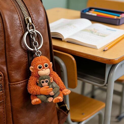 3-Pack Punch Monkey Plush Keychain, Cute Acrylic Monkey Stuffed Animal Keychain Charm for Backpack, Purse & Car Keys, Soft Mini Plush Key Ring Gift for Kids & Adults in Saudi Arabia