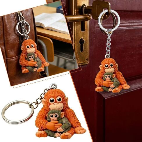 3-Pack Punch Monkey Plush Keychain, Cute Acrylic Monkey Stuffed Animal Keychain Charm for Backpack, Purse & Car Keys, Soft Mini Plush Key Ring Gift for Kids & Adults in Saudi Arabia