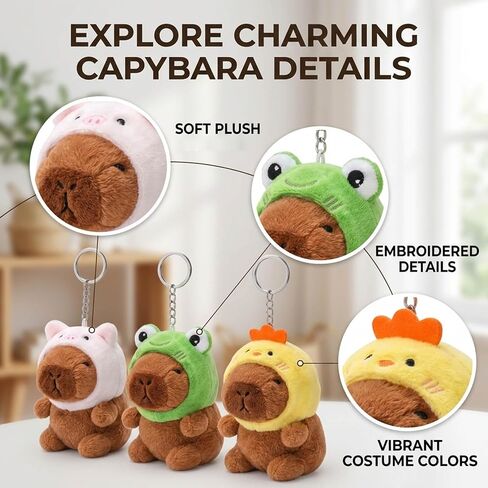 Capybara Plush Keychain, Set of 3 Adorable Capybara Stuffed Animals, Perfect for Kids and Teenagers to Decorate Backpacks and Keys, Fun Party Favors and Collectible Gifts in Saudi Arabia