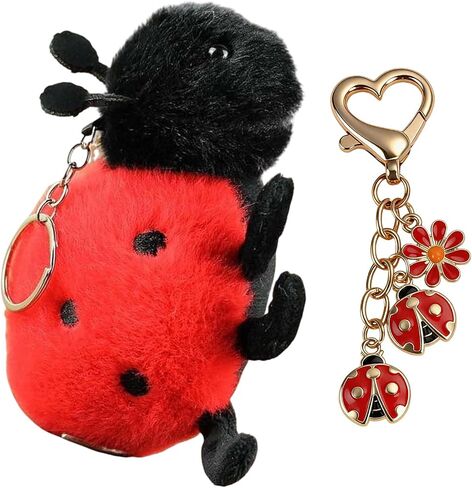 2 Pcs Ladybug Keychain Set, Plush Bug Ornament & Daisy Decor Bag Charms, Stylish Decorative Accessories for Handbags, Backpacks and Daily Key Organization in Saudi Arabia