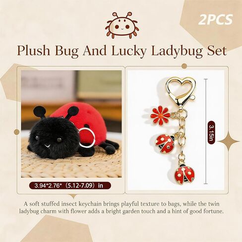 2 Pcs Ladybug Keychain Set, Plush Bug Ornament & Daisy Decor Bag Charms, Stylish Decorative Accessories for Handbags, Backpacks and Daily Key Organization in Saudi Arabia