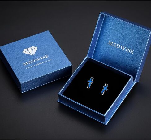 MEDWISE Black Cross Hoop Earrings 925 Sterling Silver Religious Cross Huggie Earrings Christian Jewelry for Men Women in Kuwait