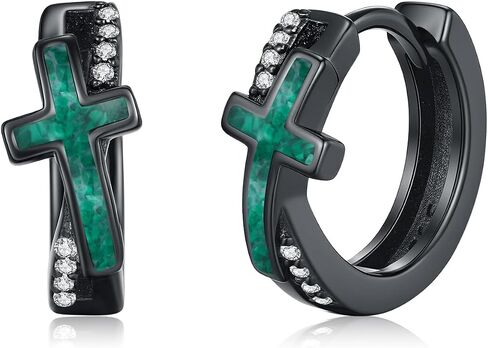 MEDWISE Black Cross Hoop Earrings 925 Sterling Silver Religious Cross Huggie Earrings Christian Jewelry for Men Women in Kuwait