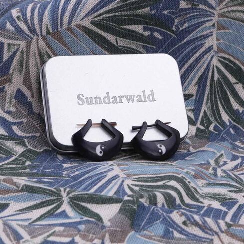 Yin Yang Black Horn Hand Carved Earrings for Men Women, Natural Tribal Unisex Earrings with Stick Posts, Handmade Hippie Jewelry in Kuwait