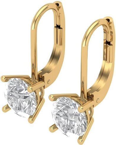 14k Gold GRA Moissanite & IGI Lab Grown Diamond Earrings for Women & Men, Stud & Drop Leverback Styles, VVS1 D Color - Luxury Gift Box Included in Saudi Arabia