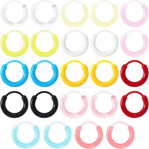 12 Pairs Plastic Earrings for Sensitive Ears, Colorful Resin Clear Earrings for Sports, Unisex Plastic Hoop Earrings Ear Retainers with Buckle for Women Men in Saudi Arabia