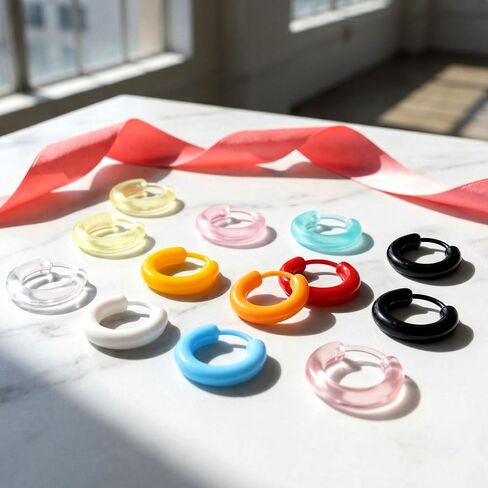 12 Pairs Plastic Earrings for Sensitive Ears, Colorful Resin Clear Earrings for Sports, Unisex Plastic Hoop Earrings Ear Retainers with Buckle for Women Men in Saudi Arabia