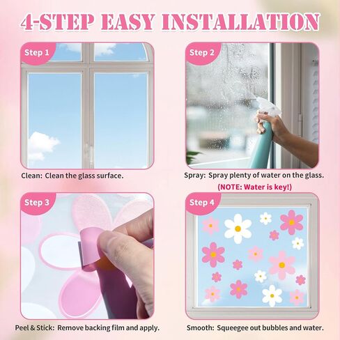AOWDIAO 108 Pcs Daisy Window Clings - Pink & White Flower Double-Sided Glass Stickers - Spring Summer Decorations for Home, Office, School in Saudi Arabia