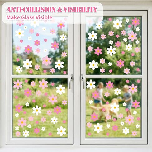 AOWDIAO 108 Pcs Daisy Window Clings - Pink & White Flower Double-Sided Glass Stickers - Spring Summer Decorations for Home, Office, School in Saudi Arabia