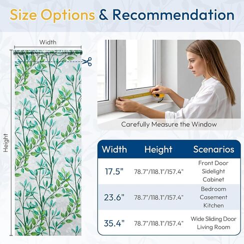 rabbitgoo Window Privacy Film, Stained Glass Window Film Decorative, 3D Rainbow Static Cling Colorful Decals, UV Blocking Non-Adhesive Coverings for Home Door, Green Leaf, 17.5" x 78.7" in Kuwait