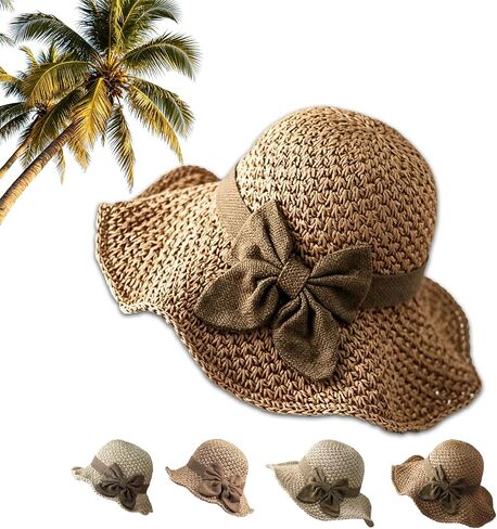 Versatile Retro Woven Handmade Straw Hat with Ruffled Bow, Women French Casual Sun Hatfor Vacation, Beach & Travel in Saudi Arabia