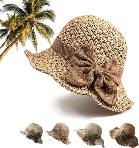 Versatile Retro Woven Handmade Straw Hat with Ruffled Bow, Women French Casual Sun Hatfor Vacation, Beach & Travel in Saudi Arabia