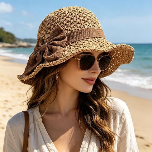 Versatile Retro Woven Handmade Straw Hat with Ruffled Bow, Women French Casual Sun Hatfor Vacation, Beach & Travel in Saudi Arabia