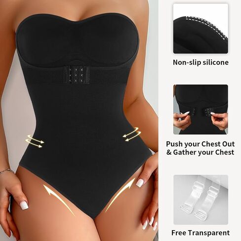 KIMIKAL Women's Strapless Shapewear Bodysuit Tummy Control-Seamless Tank Thong Body Shaper With Removable Clear Straps in Saudi Arabia
