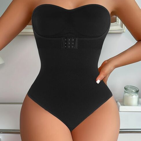 KIMIKAL Women's Strapless Shapewear Bodysuit Tummy Control-Seamless Tank Thong Body Shaper With Removable Clear Straps in Saudi Arabia