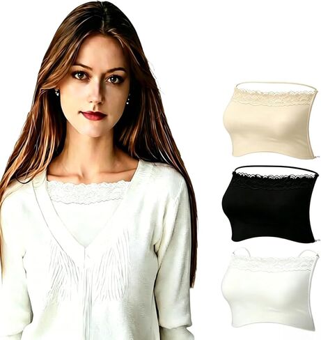 3Pcs Lady lace Camisole Tops Modesty Panel Cleavage Cover up for Low Neckline Modesty Panel Black in Saudi Arabia