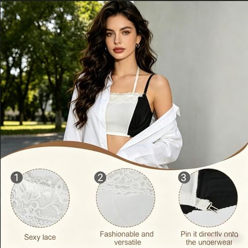 3Pcs Lady lace Camisole Tops Modesty Panel Cleavage Cover up for Low Neckline Modesty Panel Black in Saudi Arabia